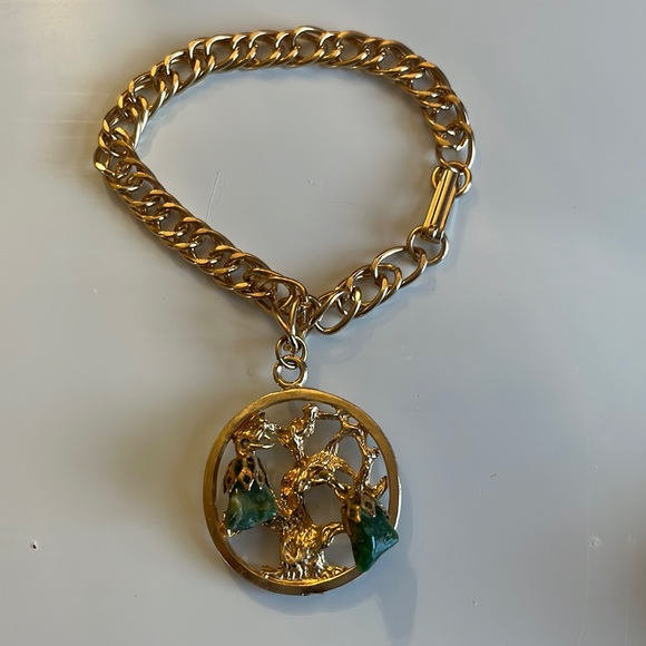 Tree of life gold color dangle bracelet jade stones - Picture 3 of 7